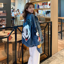 Sandro Moscoloni Mickey Printed Denim Jacket 2022 Spring Autumn New Loose Cartoon Casual Blouse