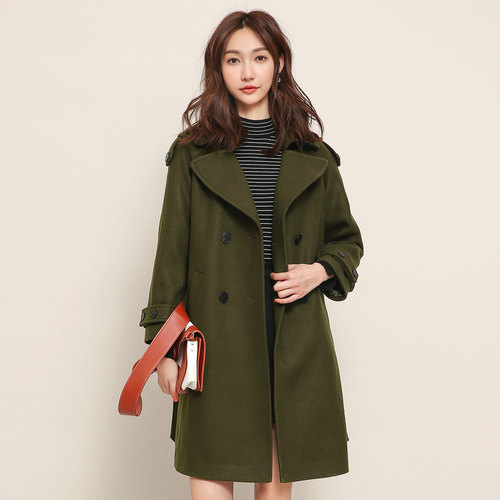 呢大衣2018秋冬季新款韩版系带双排扣收腰显瘦中长款