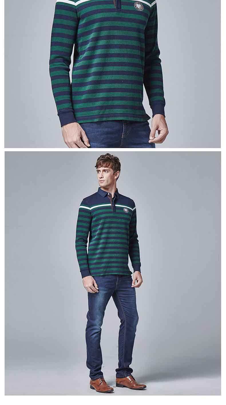 ucla新款秋季 男装商务时尚纯色领 纯棉 修身拼色条纹 长袖polo衫