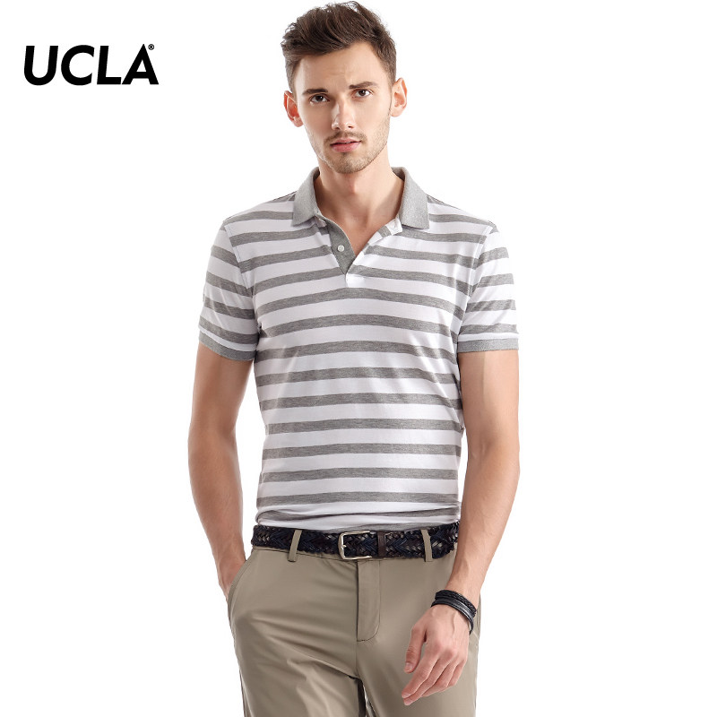 ucla短袖polo衫 2017夏季新品 商务休闲男透气弹力条纹短袖保罗衫_7折