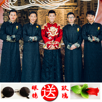 Chinese wedding best man clothing mens Tang suit big coat Republic of China style ancient costume long shirt Brother Group dress wedding clothing summer and autumn