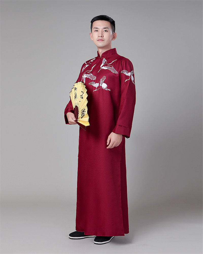 新款相声服五四民族长衫男大褂不反光长袍表演出服青年学生装印花