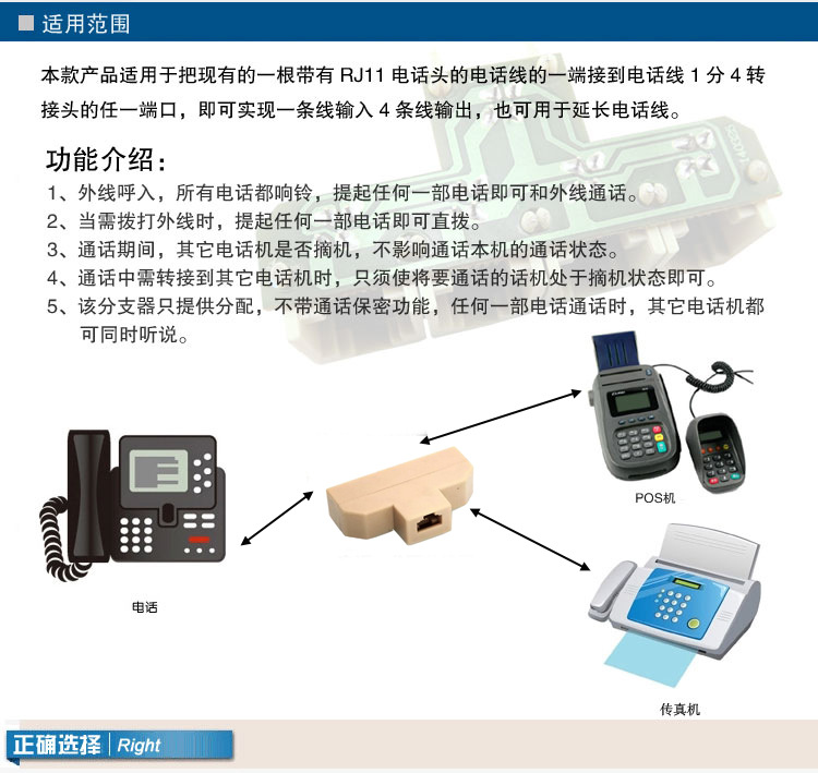 telephone landline five-way head telephone splitter one point four adapter head splitter box distributor one for four