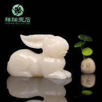 Natural Jade twelve zodiac rabbit ornaments living room wine cabinet TV cabinet decorations office desktop furnishings