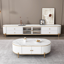 Light extravagant rock plate TV cabinet Tea Table Combo Living Room Modern Minima small family marble Changhong glass TV cabinet