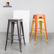 Stamping high bench bar chair Industrial wind stainless steel iron bar bench outdoor milk tea shop café chair