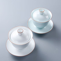 Solid color three talent bowl ceramic cover bowl tea cup tea maker home kung fu tea set teapot tea cup Matt White large