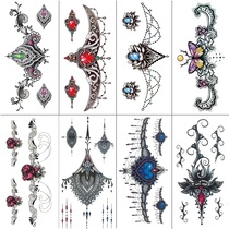Waterproof tattoo sticker female lasting simulation black sexy waist chest lower thigh leg ring lace rose gem