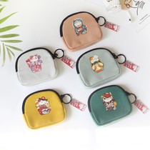 Lucky cat wallet coin purse simple student key ultra-thin canvas storage cute fabric mini coin bag