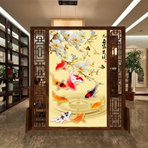 New Chinese screen partition living room simple modern office entrance entrance Solid wood hollow bedroom nine fish seat screen
