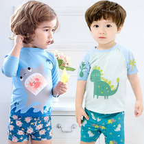 Childrens swimsuit Boys swimming trunks set Baby one-piece split middle and large children long-sleeved sunscreen children cute cartoon