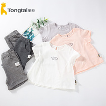 Tongtai summer girl baby short sleeve set 1-4 years old baby girl cotton clothes short sleeve shorts two-piece 0739