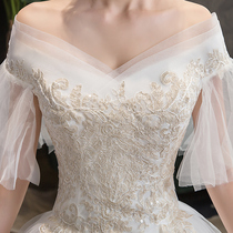 Main wedding dress 2021 one word shoulder line New Bride wedding Princess slim dreamy Starry Sky Luxury