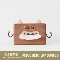 Solid Wood Small Monster Tissue Box Black Walnuts Wood Pumping Cardboard Box Creative Cartoon Containing Box Home Decoration Gift