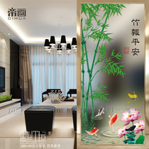 Custom art tempered glass frosted light transparent double-sided screen partition living room entrance shoe cabinet decoration bamboo newspaper peace