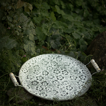 Fa-style Retro Gardening Flowers Tray Photo Props Round Home Pendulum Metal Light Lavish Creative Tea Cup Fruit