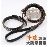 Medium and large dog training leash golden hair Satsuma Alaska cowhide round woven pet leash