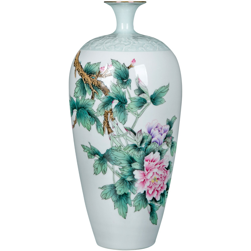 Manual coloured drawing or pattern carved vase household of Chinese style mesa adornment porcelain of jingdezhen ceramics home sitting room flower arrangement