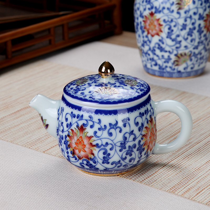 Hand draw the see colour tea set household jingdezhen blue and white tie up branch lotus kung fu tea tea cups an artifact