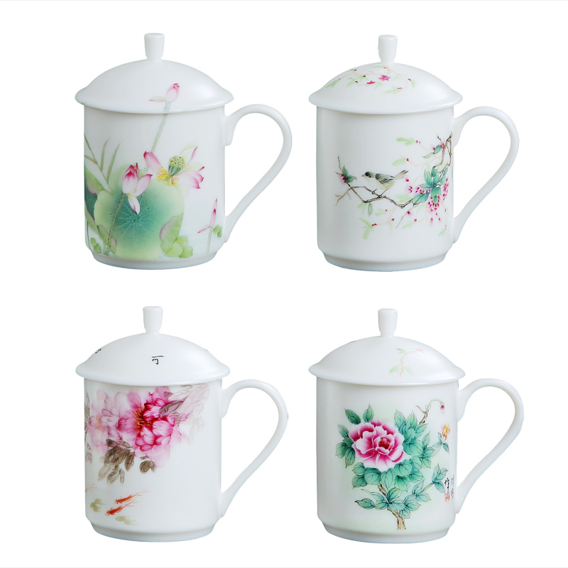 DH jingdezhen hand - made pastel single tea cup of household ceramic cups with cover office tea keller set