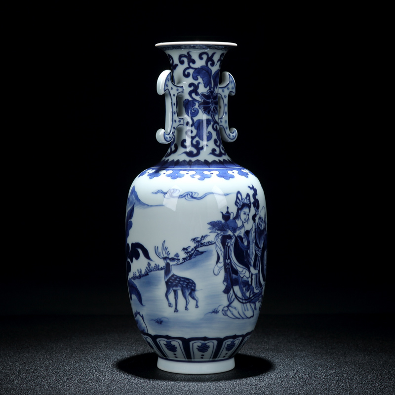 Jingdezhen blue and white mago vase hand - made antique imitation kangxi offered vase life of ears