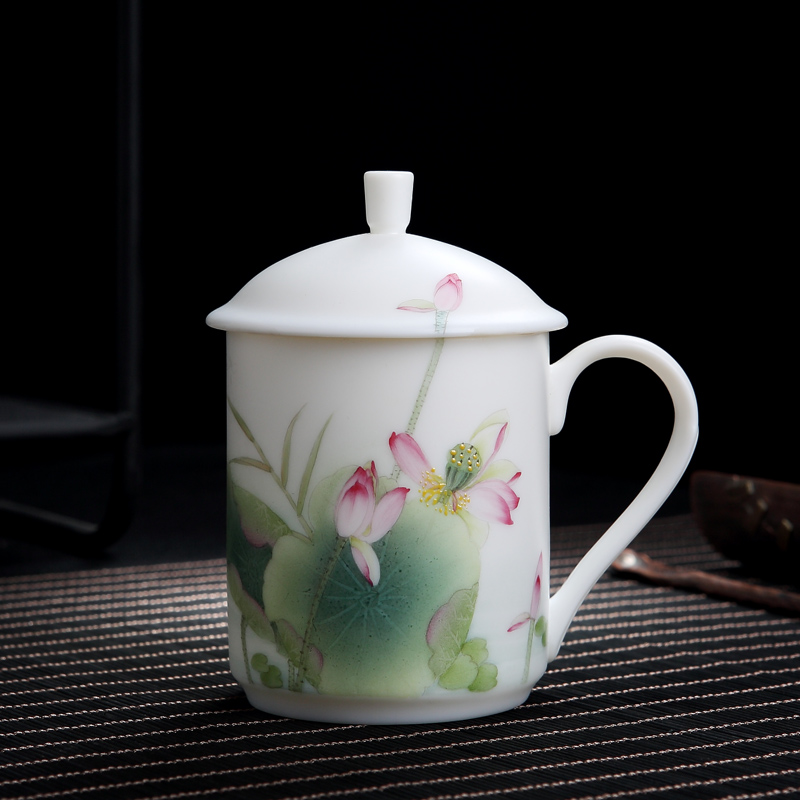 DH jingdezhen hand - made pastel single tea cup of household ceramic cups with cover office tea keller set