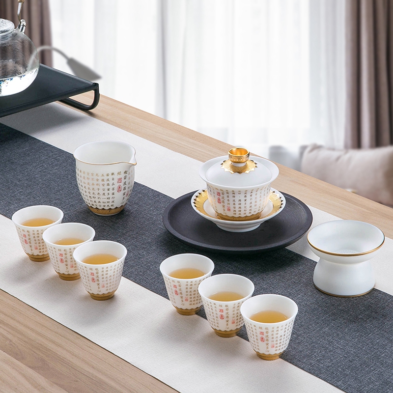 Prajna jackfruit through kung fu tea set jingdezhen Chinese style household ceramic cups tea pot lid of a complete set of use
