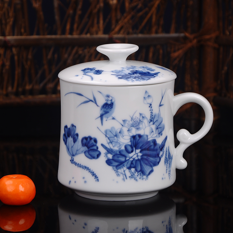 DH filter cups ceramic tea cup with cover man cup of jingdezhen blue and white porcelain ceramic cup tea cups