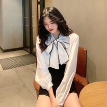 White shirt woman design sensation outside wearing 2021 new fall French style retro port taste temperament 100 lap long sleeve blouse