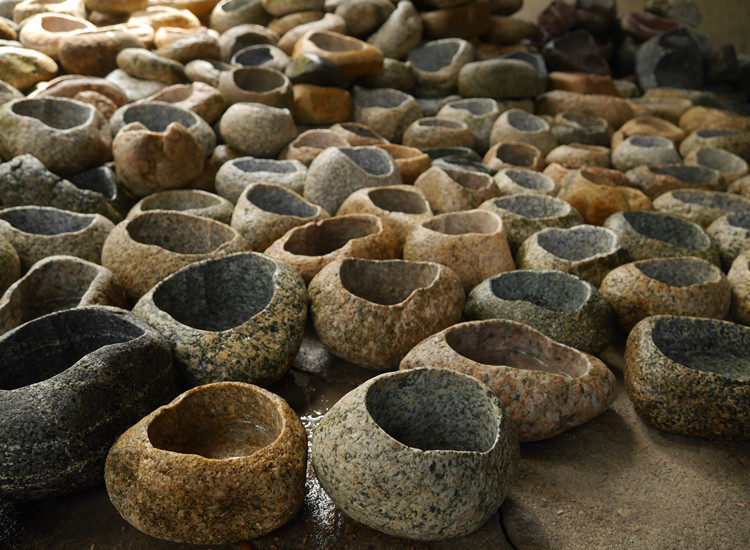 天然鹅卵石花盆石头 茶盘多肉菖蒲绿植水培盆景花器双孔养鱼包邮