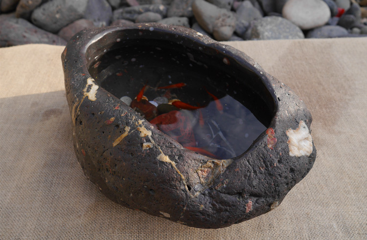 天然奇石石头鱼缸 花盆室内庭院茶台摆件 鹅卵石创意养鱼造景盆景