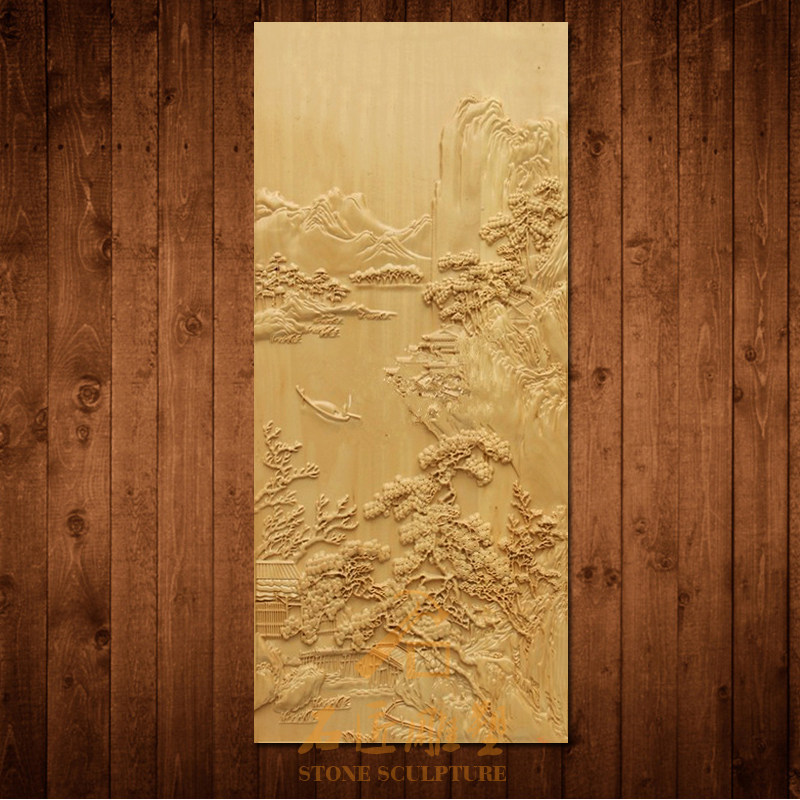 人造砂岩定制浮雕玄关隔断壁画挂件装饰-山水画壁饰砂岩石背景墙