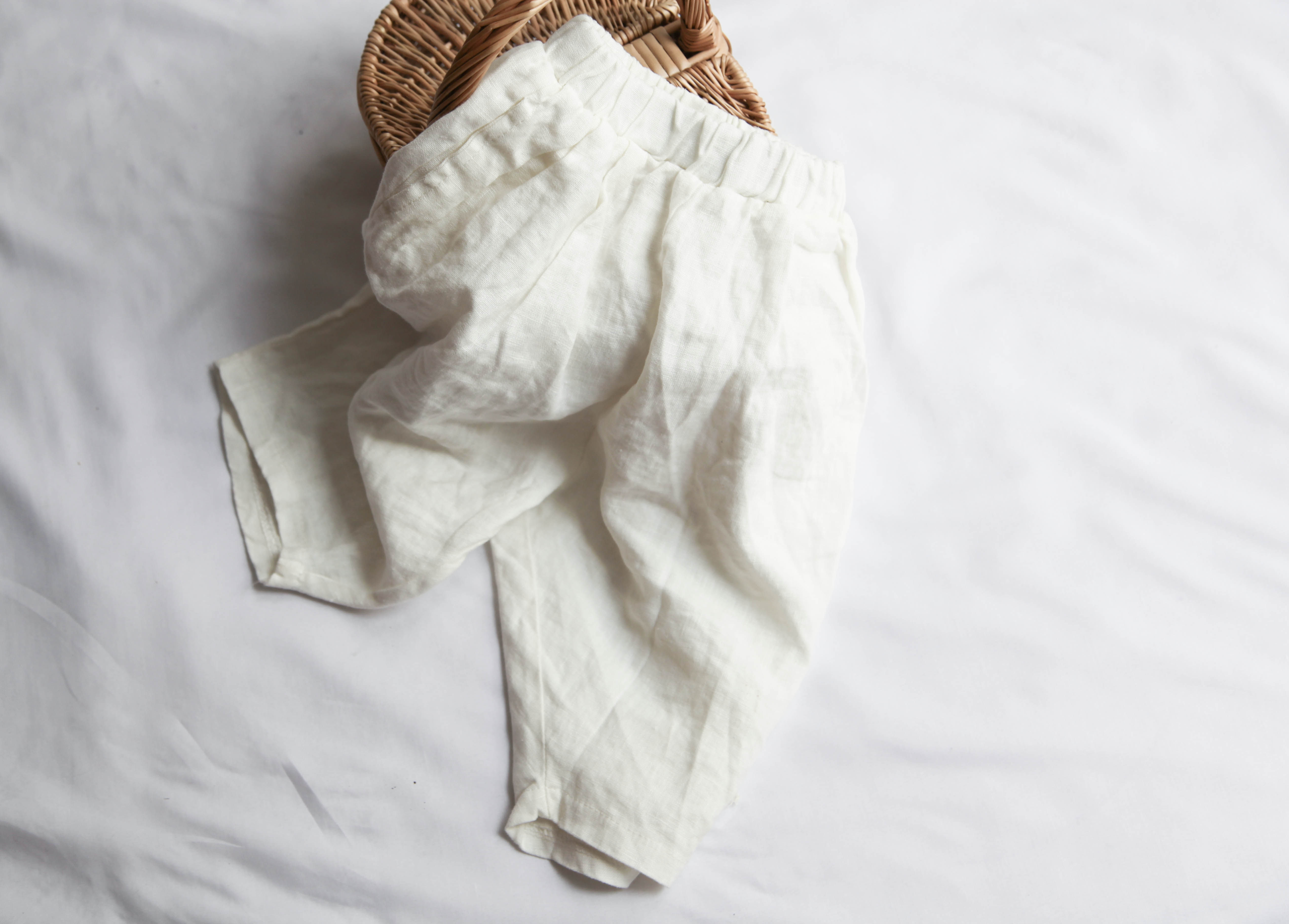 森童制 纯麻白色7分萝卜裤