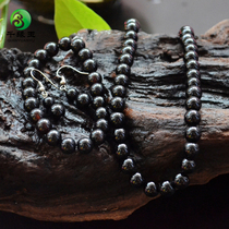 Natural agate chalcedony jade necklace earring bracelet three-piece set wedding jewelry wedding accessories banquet four-piece set