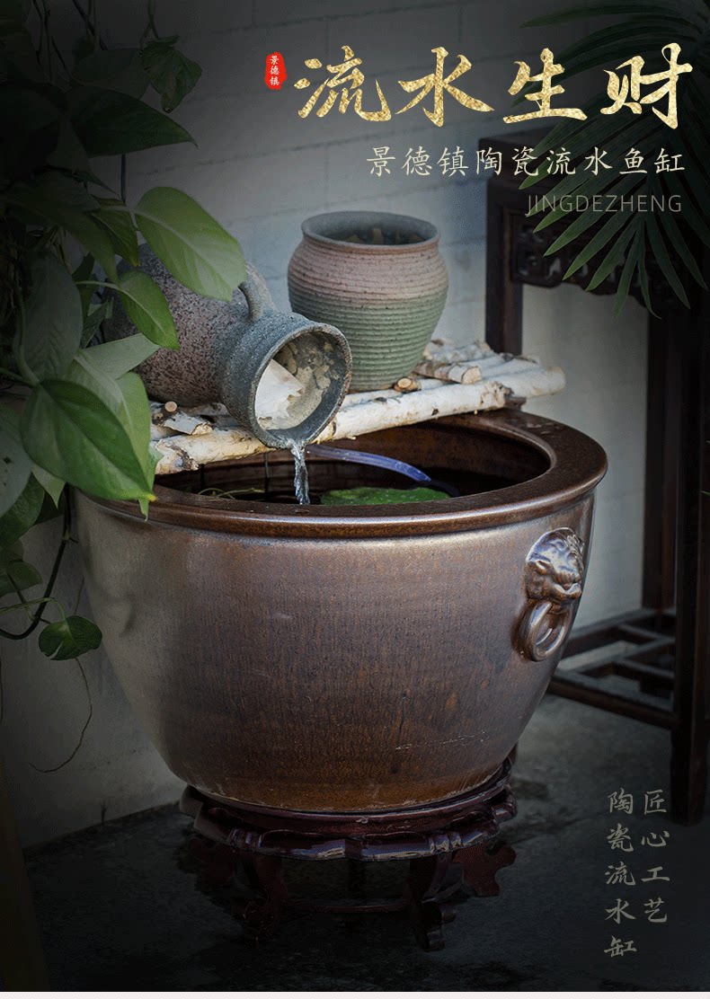 方形陶瓷大缸水循环增氧鱼缸客厅阳台流水养鱼盆庭院仿石大水缸