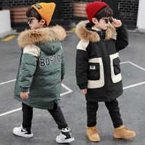 Boys cotton-length 2021 new foreign-style cotton-padded jacket childrens winter clothes down cotton jacket winter thickened tide