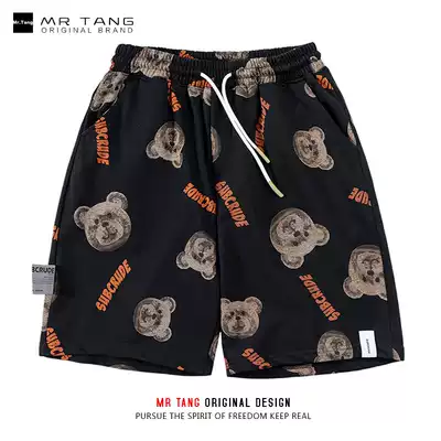 MrTang summer bear full print loose sports shorts men's ins street hip-hop wild straight five-point pants trend