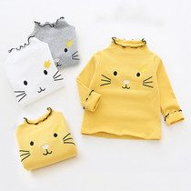 Girls  semi-turtleneck base shirt spring and autumn plus velvet female baby child childrens warm top Baby Yangqi 3 years old 1