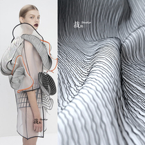 Pulse original designer fabric three-dimensional stripe texture fabric black and white vertical pattern creative clothing fabric air layer