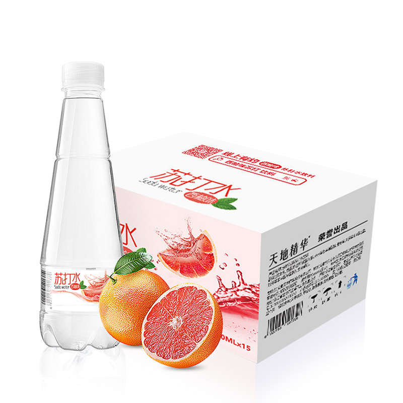 天地精华西柚味苏打水410ml*15瓶饮料批发整箱无糖无汽弱碱性水