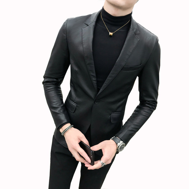 2024 2024 ໃຫມ່ trendy slim ຫນັງ suit ຜູ້ຊາຍ jacket ຫນັງ casual ຂະຫນາດນ້ອຍຊຸດຜູ້ຊາຍຂອງເກົາຫຼີ trendy jacket ນິຍົມ