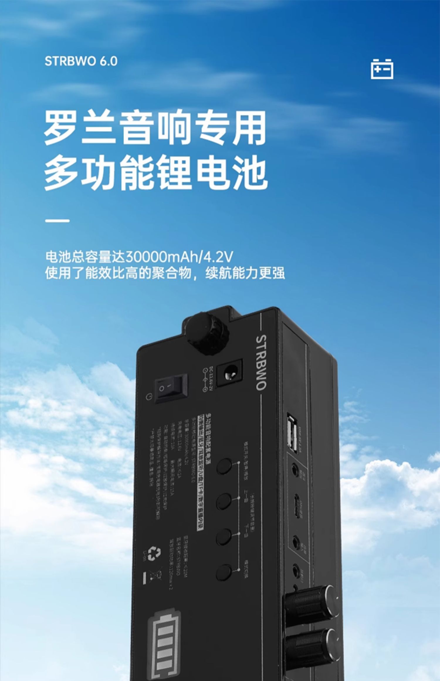 罗兰ex音箱户外锂电池带蓝牙otg内录监听usb接口电源适配器