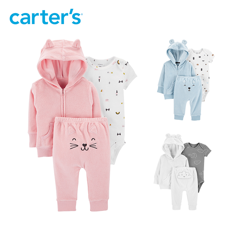 美国 Carter’s 卡特 女童卡通三件套  外套+长裤+连身衣 天猫优惠券折后￥99包邮（￥119-20）59~80码3色可选