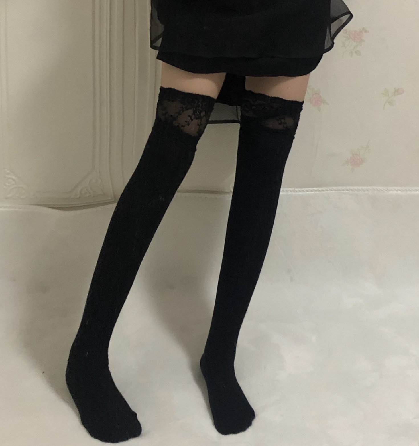 配靴子的蕾丝过膝袜 网红秋冬高筒袜加厚中筒堆堆袜