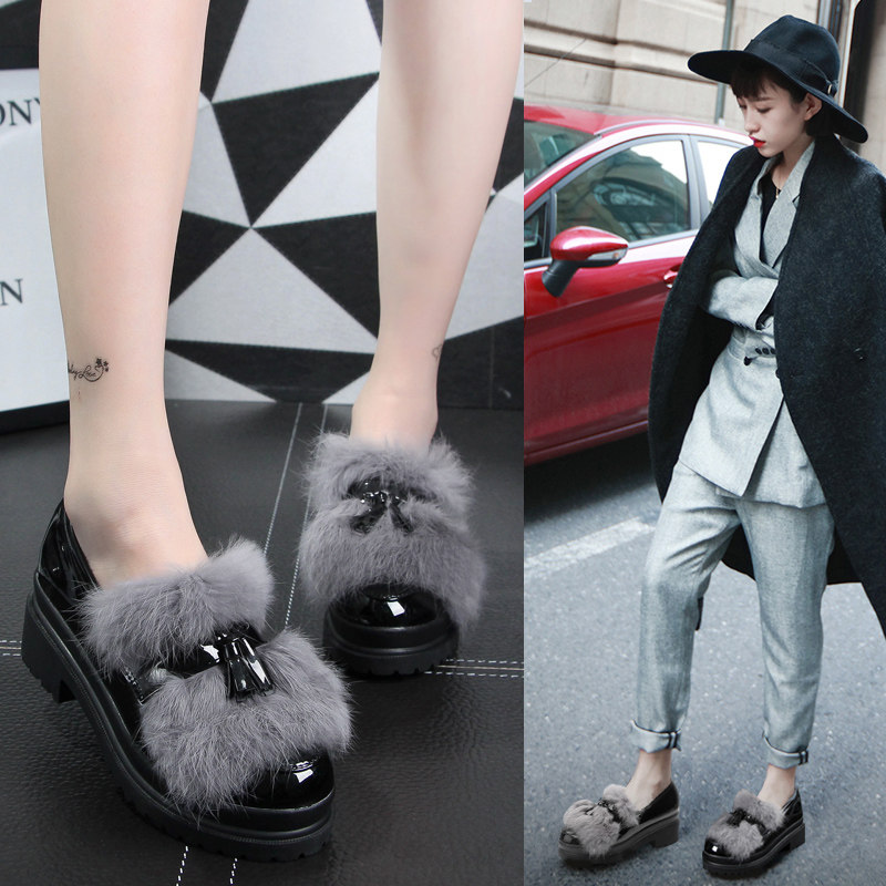 新款秋冬加绒流苏低帮马丁靴女兔