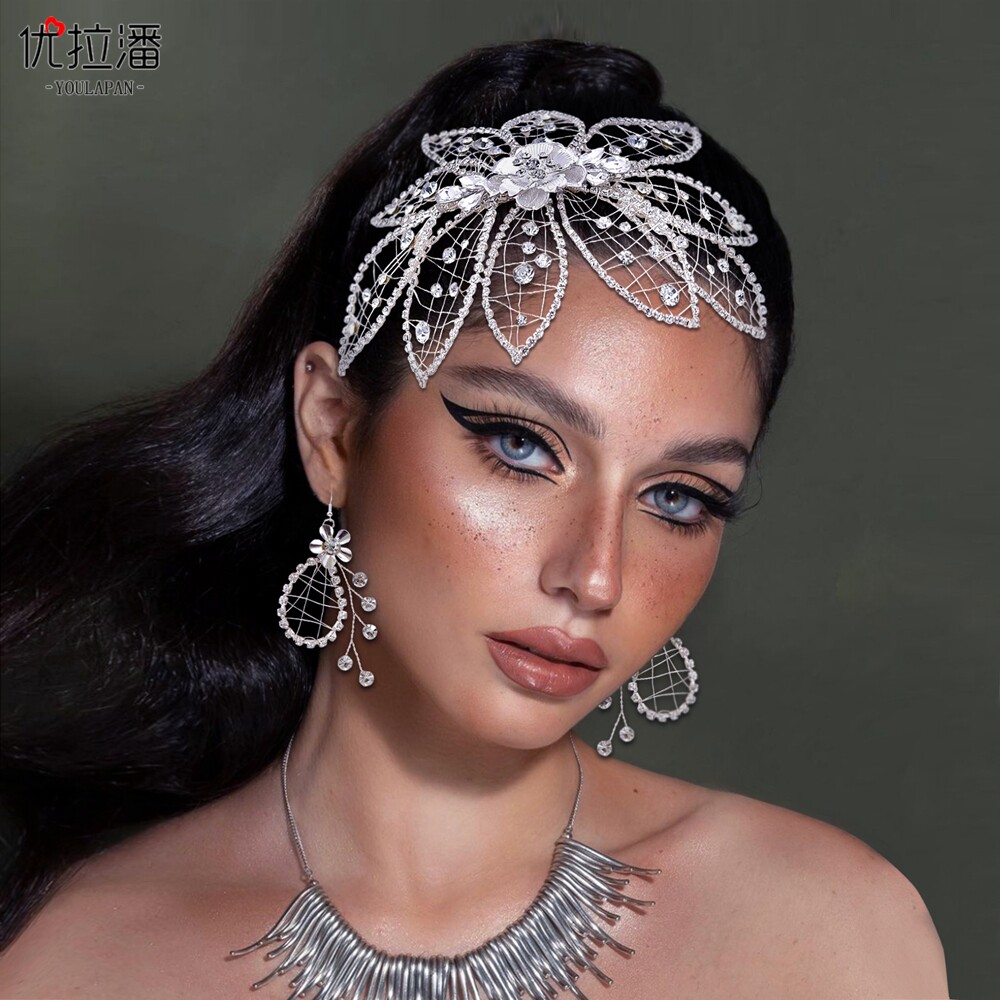 优拉潘 欧美热销复古盘头造型配饰品流行轻奢花朵点钻头饰 hp516