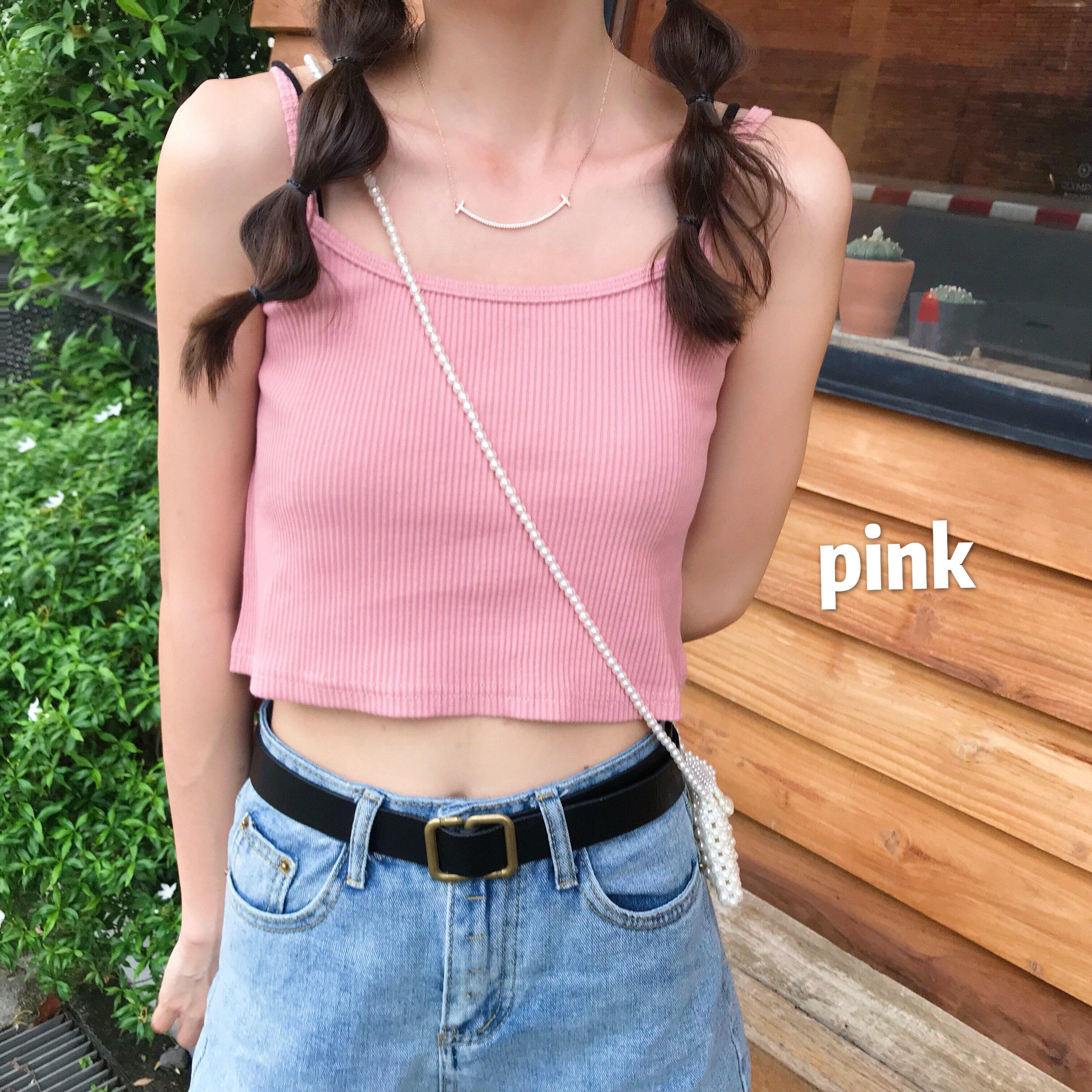 实拍2019夏新款纯色坑条小背心吊带女上衣打底衫短款6色