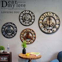 American vintage wall clock modern industrial style living room LOFT gear decoration mute wall clock home decoration art personality clock