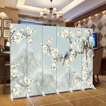 Simple folding pulley fabric screen partition wall mysterious closed door fashion Chinese partition simple modern solid wood folding screen