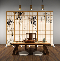 Japanese wood grain lattice door screen partition folding simple modern living room dining room double-sided fabric Mobile